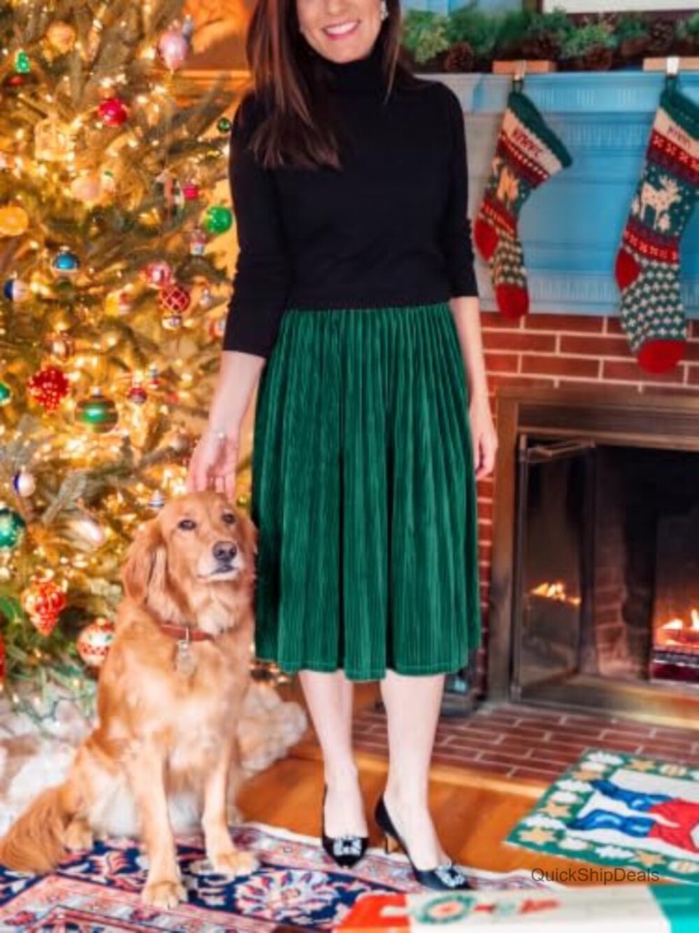 Velvet Midi A-Line Swing Skirt Elastic Waist Formal Holiday - Picture 2 of 4
